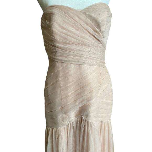 White By Vera Wang Blush Pink Strapless Bobbin Net Bridesmaid Dress Gown 10 Long - Picture 7 of 13